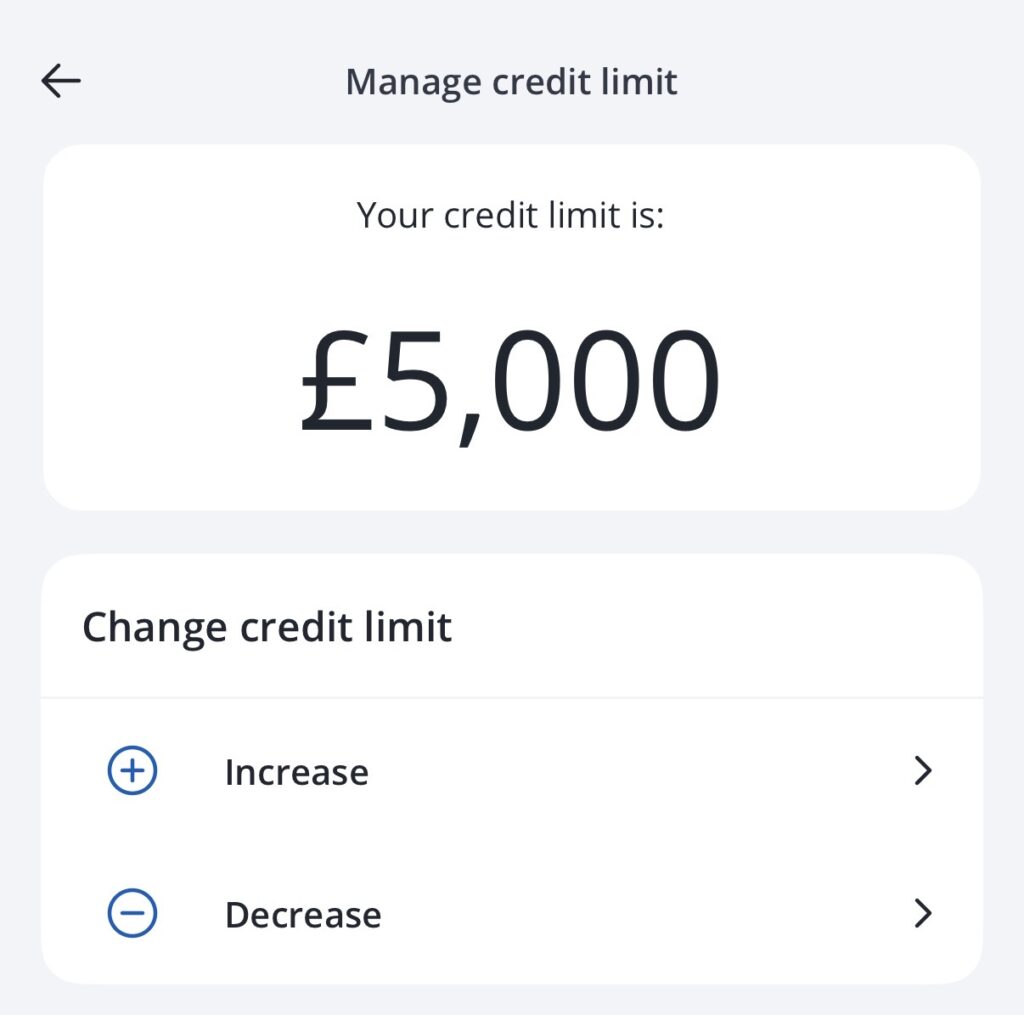 Chase app - manage credit limit