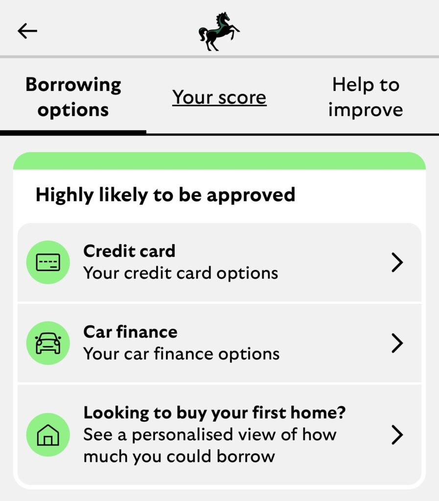 Lloyds app - borrowing options