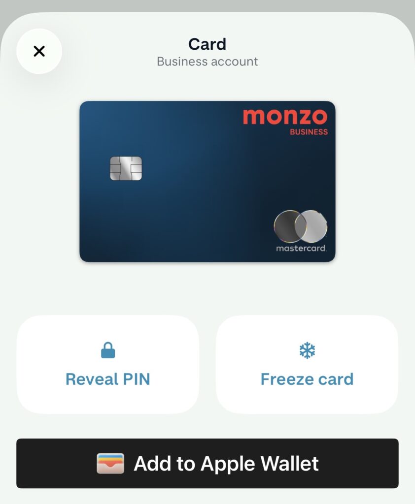 Monzo business debit card